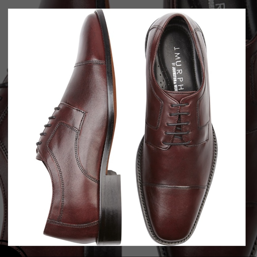 Johnston & Murphy Novick Burgundy Cap Toe Lace Up Shoes